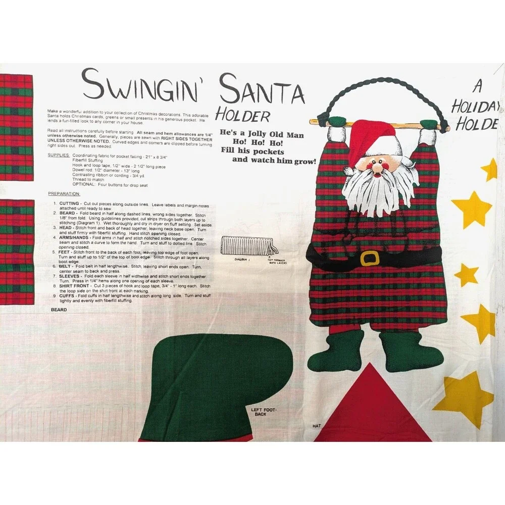 Vintage Springs Industries Swingin Santa Holder Fabric Panel Wall Pocket 36x60